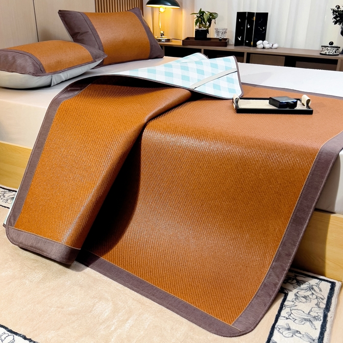 91家纺网 家纺一手货源 找家纺 梵赫 2025新款夏季成人凉感藤席凉席 简约-绿格