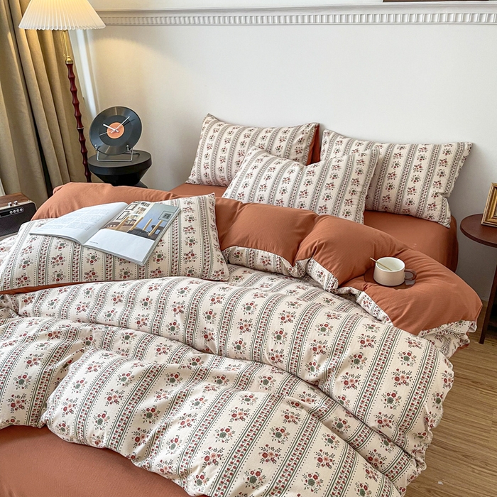 91家纺网 家纺一手货源 找家纺 仟网汇 2025新款亲肤舒适提花小竺棉彩竹棉彩竺棉系列四件套 彩竺棉-复古花花