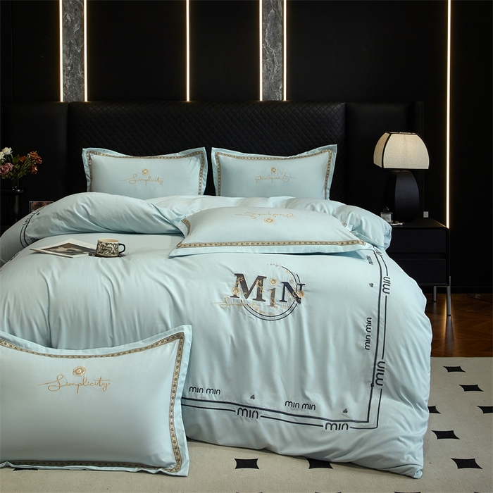 91家纺网 家纺一手货源 找家纺 （总）佳宇轩 2025爆款水洗棉五彩刺绣四件套简约轻奢织带绣花床单床笠被罩4件套-简约时代