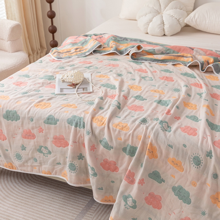 91家纺网 家纺一手货源 找家纺 乐家毛巾被（工厂自产自销） 2025春夏新款亲肤舒适六层纱布被 彩色好天气