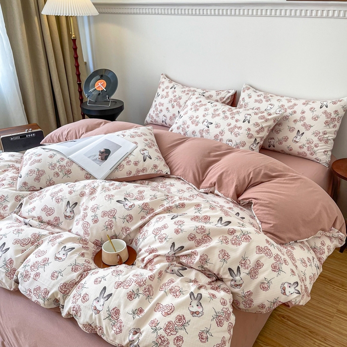 91家纺网 家纺一手货源 找家纺 仟网汇 2025新款亲肤舒适提花小竺棉彩竹棉彩竺棉系列四件套 彩竺棉-菲菲兔