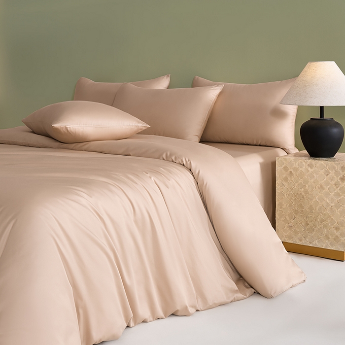 91家纺网 家纺一手货源 找家纺 闲鱼家纺 2025新款亲肤舒适60S黑标A类全棉纯色四件套单被套单床笠-风格一单被套单床笠-风格二 奶咖杏