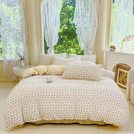 仟网汇 2025新款亲肤舒适提花小竺棉彩竹棉彩竺棉系列四件套 彩竺棉-月见