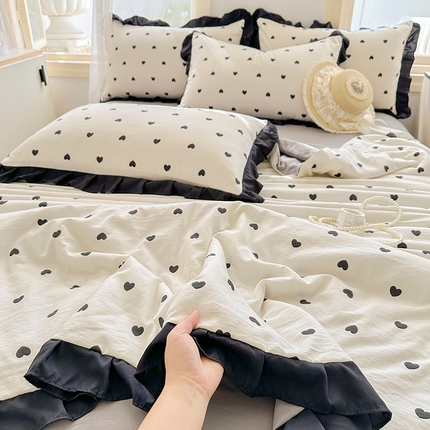 佳一家纺 2025新款亲肤水洗棉夏被 爱心点点