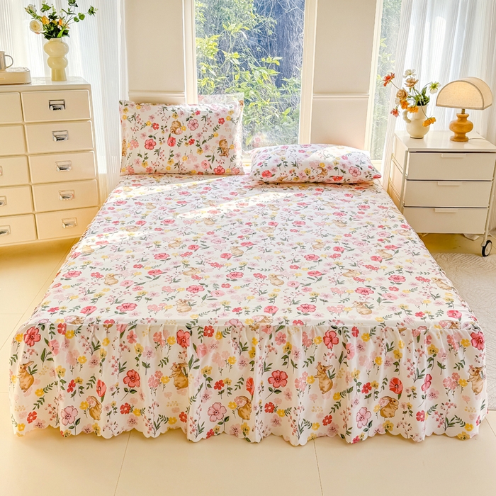 91家纺网 家纺一手货源 找家纺 莎臣豹 2025新款植物羊绒单品单件单床裙可配床裙三件套 玫瑰园