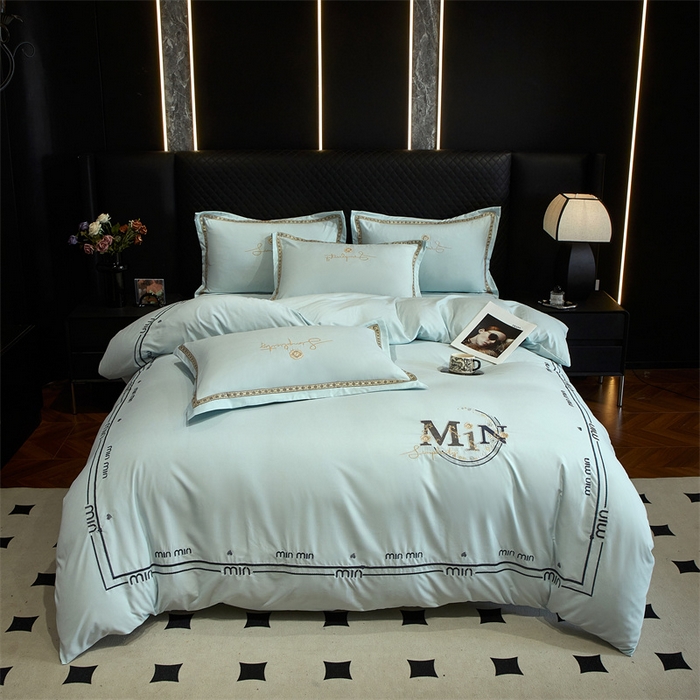 91家纺网 家纺一手货源 找家纺 （总）佳宇轩 2025爆款水洗棉五彩刺绣四件套简约轻奢织带绣花床单床笠被罩4件套-简约时代