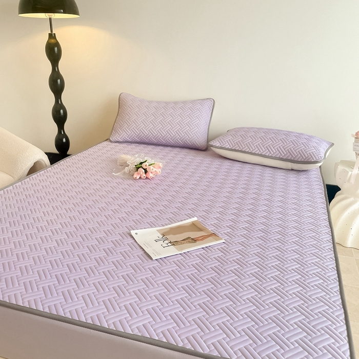 91家纺网 家纺一手货源 找家纺 欧邦2025新款纯色加厚乳胶床笠三件套 饼干花-浅紫