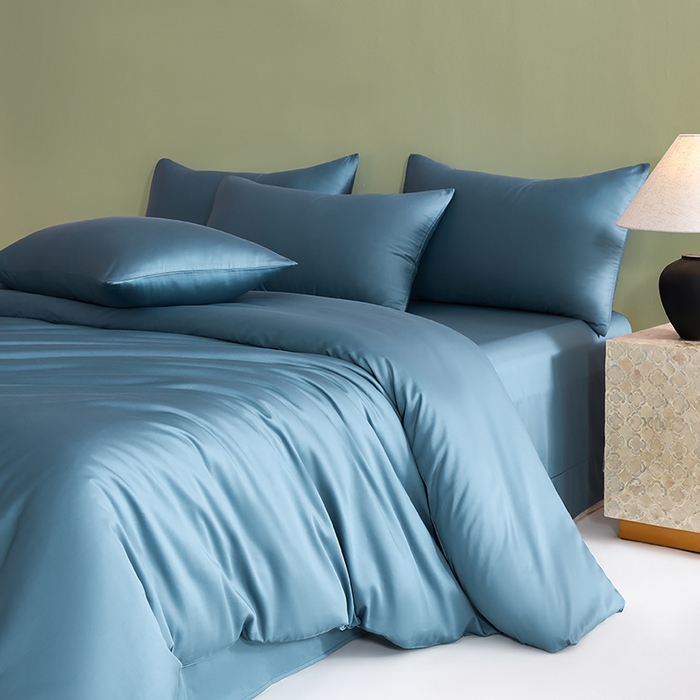 91家纺网 家纺一手货源 找家纺 闲鱼家纺 2025新款亲肤舒适60S黑标A类全棉纯色四件套单被套单床笠-风格一单被套单床笠-风格二 北欧蓝