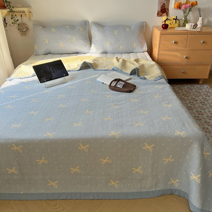 91家纺网 家纺一手货源 找家纺 （总）桃喜 2025新款A类全棉三层纱布提花多功能夏被盖毯床盖枕巾