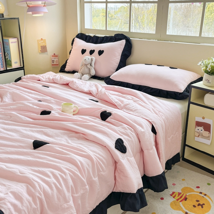 91家纺网 家纺一手货源 找家纺 老K (原美阁） 2025新款毛巾绣韩版单夏被空调被单品 爱心-粉