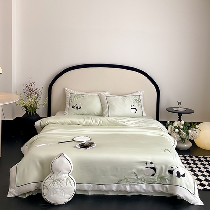 MIU缪家居 2025新款60支兰精天丝四件套-熊猫与竹 熊猫与竹-清绿