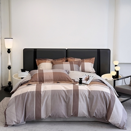 91家纺网 家纺一手货源 找家纺 乐蔻家纺 2025新款全棉13376数码印花四件套 格兰特 咖