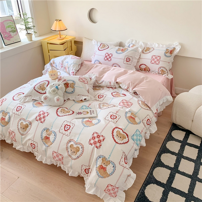 91家纺网 家纺一手货源 找家纺 2025新款公主风四件套全棉纯棉白花边被套床单款式三件套 夏日乐园