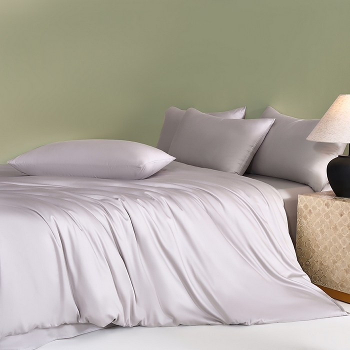 91家纺网 家纺一手货源 找家纺 闲鱼家纺 2025春夏新款小黑标60全棉纯棉四件套系列场景2 单被套被套单件 浅松灰