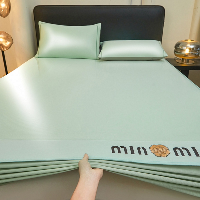 91家纺网 家纺一手货源 找家纺 全季家居 2025新款全季家居5A抗菌min系列凉感冰丝席 床笠-水绿