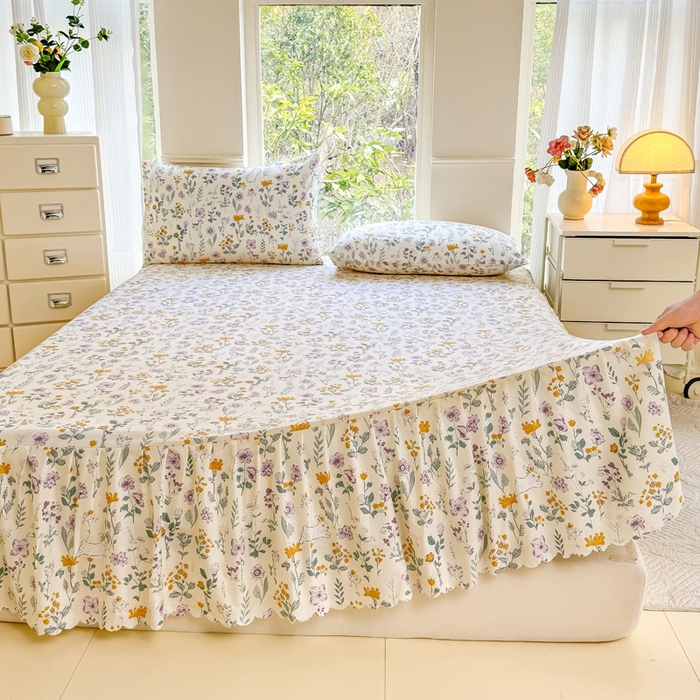 91家纺网 家纺一手货源 找家纺 莎臣豹 2025新款植物羊绒单品单件单床裙可配床裙三件套 秘境芳踪