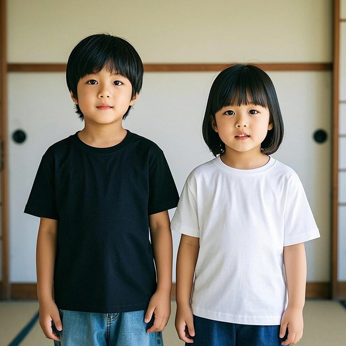 91家纺网 家纺一手货源 找家纺 （总）良品汇馆 2025新款【全棉儿童T恤】日式无印全棉儿童T恤纯色220G纯棉夏季打底T恤衫白色黑色男童女童