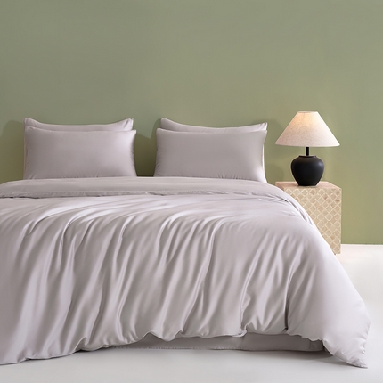 闲鱼家纺 2025新款亲肤舒适60S黑标A类全棉纯色四件套单被套单床笠-风格一单被套单床笠-风格二 浅松灰