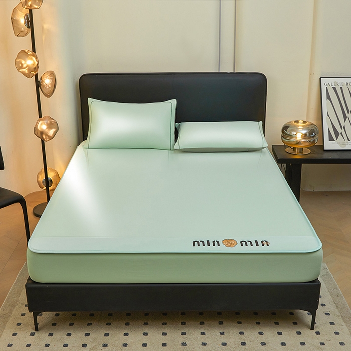 91家纺网 家纺一手货源 找家纺 全季家居 2025新款全季家居5A抗菌min系列凉感冰丝席 床笠-水绿