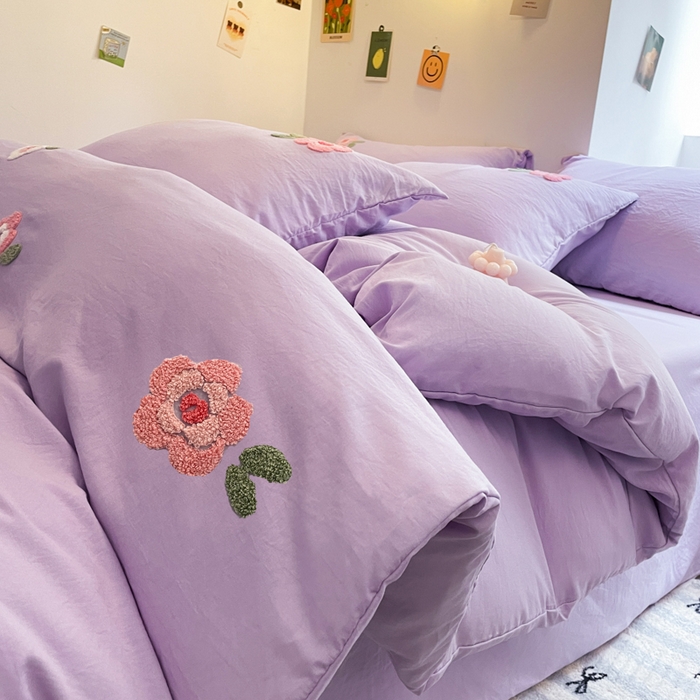 91家纺网 家纺一手货源 找家纺 优卡迪家纺馆 2025新款水洗棉毛巾绣四件套（下载文件夹包含买家秀） 国色天香-浅紫