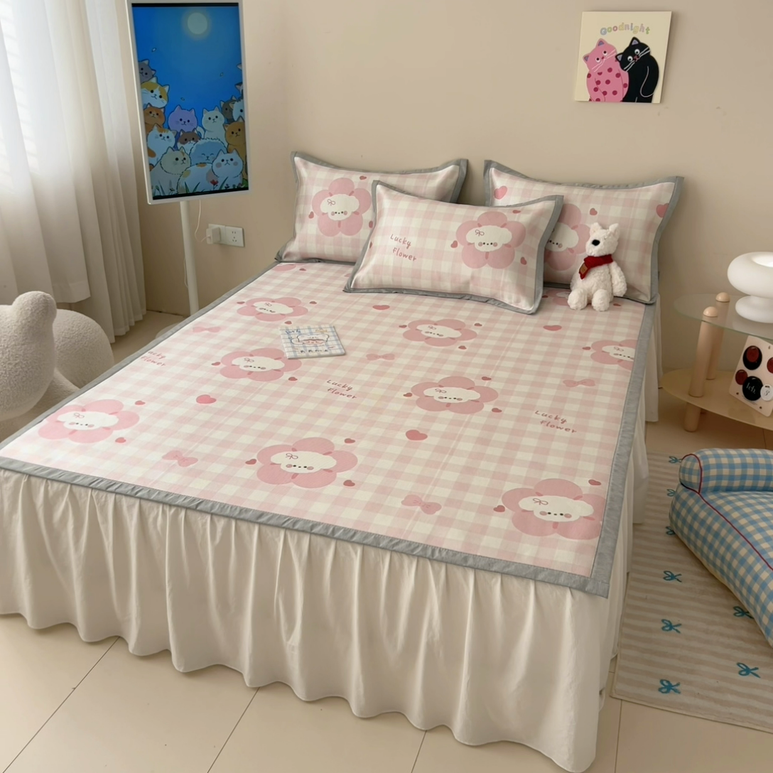 91家纺网 家纺一手货源 找家纺 懒猫家纺 2025春夏新款250D数码印花冰丝席凉席席子 花开狗狗