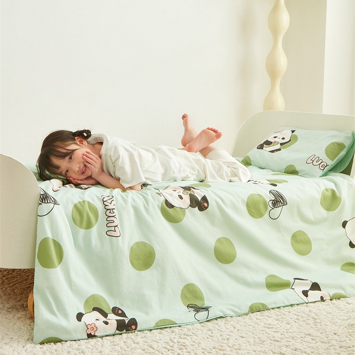 91家纺网 家纺一手货源 找家纺 艾佳宝贝 2025新款A类儿童全棉多功能单被套可拆式夏被四季被子 lucky熊猫