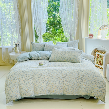 仟网汇 2025新款亲肤舒适提花小竺棉彩竹棉彩竺棉系列四件套 彩竺棉-兰亭