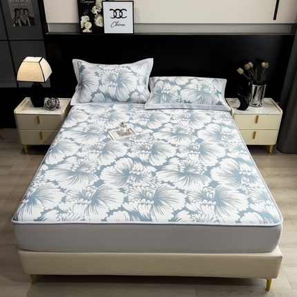 倾慕家纺 2025新款简约PE50提花凉感席席子凉席-床笠款 炫彩蓝PE床笠款