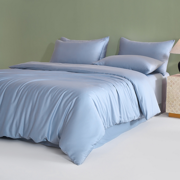 91家纺网 家纺一手货源 找家纺 闲鱼家纺 2025新款亲肤舒适60S黑标A类全棉纯色四件套单被套单床笠-风格一单被套单床笠-风格二 浅蓝灰