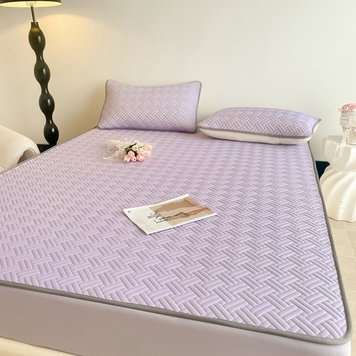 91家纺网 家纺一手货源 找家纺 欧邦2025新款纯色加厚乳胶床笠三件套 饼干花-浅紫