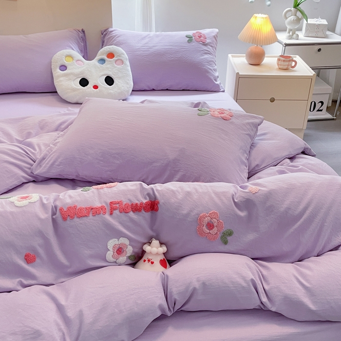 91家纺网 家纺一手货源 找家纺 优卡迪家纺馆 2025新款水洗棉毛巾绣四件套（下载文件夹包含买家秀） 国色天香-浅紫