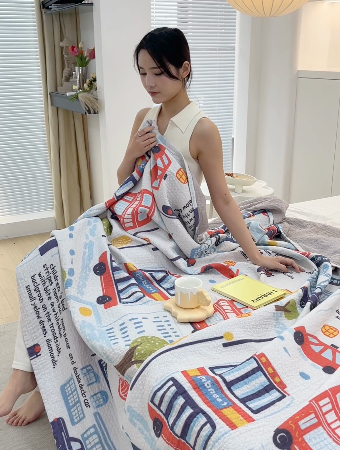 91家纺网 家纺一手货源 找家纺 乐家毛巾被（工厂自产自销） 2025春夏新款三层全棉纯棉印花毛巾被 卡通车