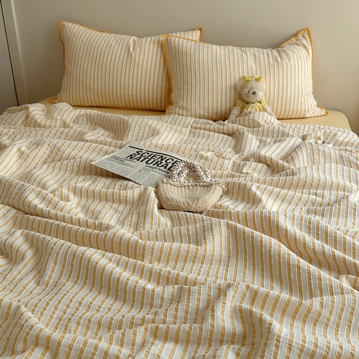 91家纺网 家纺一手货源 找家纺   曼町家居2025新款全棉水洗棉提花贝壳边夏被系列 流萤橙