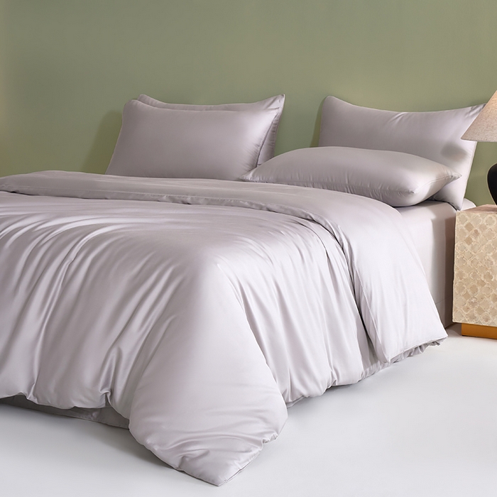 91家纺网 家纺一手货源 找家纺 闲鱼家纺 2025新款亲肤舒适60S黑标A类全棉纯色四件套单被套单床笠-风格一单被套单床笠-风格二 浅松灰