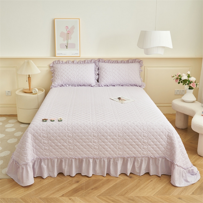 91家纺网 家纺一手货源 找家纺 恒爱家纺 2025新款A类泡泡纱床盖-杜鹃 浪漫紫