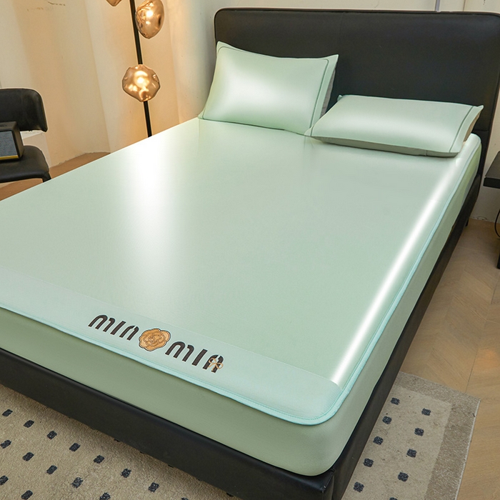 91家纺网 家纺一手货源 找家纺 全季家居 2025新款全季家居5A抗菌min系列凉感冰丝席 床笠-水绿