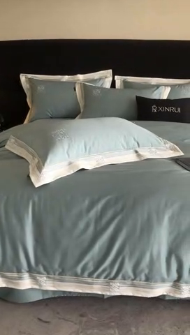 91家纺网 家纺一手货源 找家纺 馨蕊家居 2025新款100s高奢典藏简约全棉系列四件套-棉罗莎 棉罗莎-北卡蓝