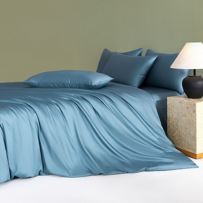 91家纺网 家纺一手货源 找家纺 闲鱼家纺 2025新款亲肤舒适60S黑标A类全棉纯色四件套单被套单床笠-风格一单被套单床笠-风格二 北欧蓝