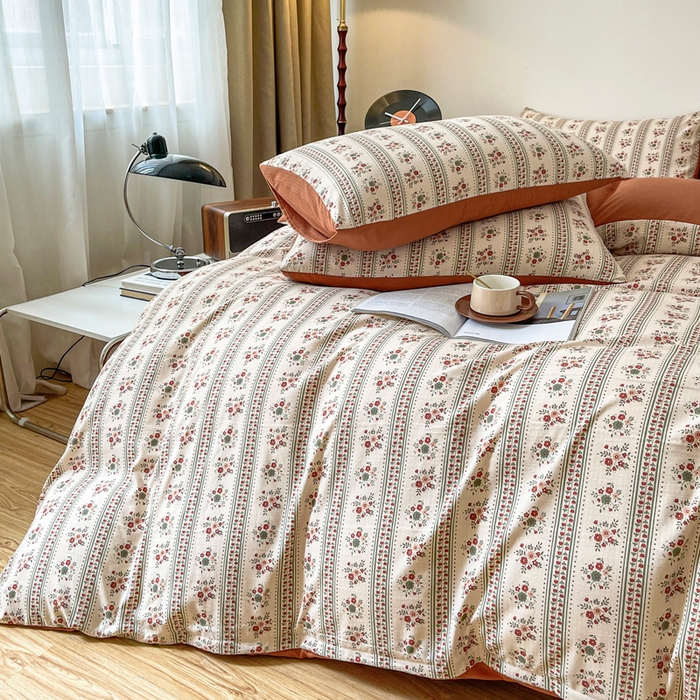 91家纺网 家纺一手货源 找家纺 仟网汇 2025新款亲肤舒适提花小竺棉彩竹棉彩竺棉系列四件套 彩竺棉-复古花花