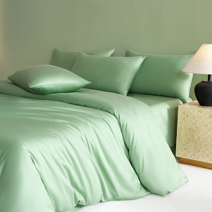 91家纺网 家纺一手货源 找家纺 闲鱼家纺 2025新款亲肤舒适60S黑标A类全棉纯色四件套单被套单床笠-风格一单被套单床笠-风格二 翠微绿