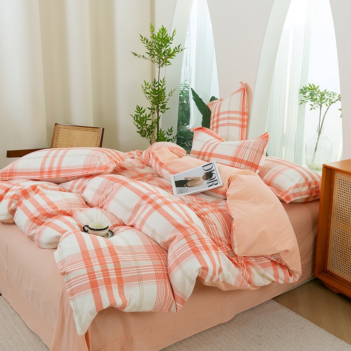 91家纺网 家纺一手货源 找家纺 喜四方 2025新款全棉色织水洗棉四件套 梦幻空间 （粉）