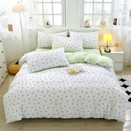 91家纺网 家纺一手货源 找家纺 （总）织写 2025新款A类双层纱针织棉四件套床单四件套床单四件套小清新四件套