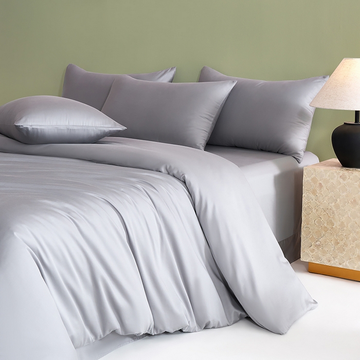 91家纺网 家纺一手货源 找家纺 闲鱼家纺 2025新款亲肤舒适60S黑标A类全棉纯色四件套单被套单床笠-风格一单被套单床笠-风格二 星辰灰