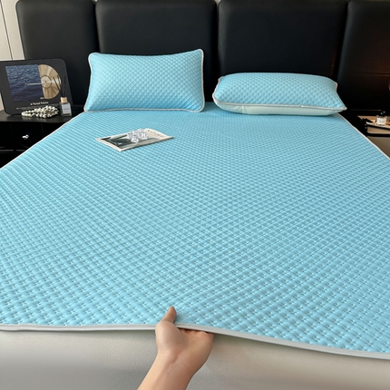 湘之帛 2025新款华夫格冰豆豆凉席 米字格-天空蓝