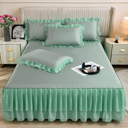 家之硕家纺 2025新款冰丝凉席床裙款三件套 浅绿色