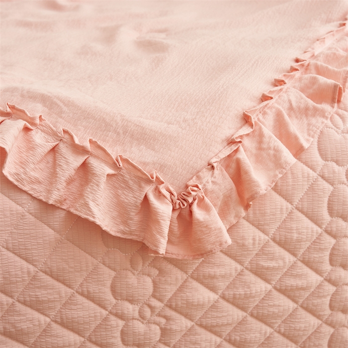 91家纺网 家纺一手货源 找家纺 恒爱家纺 2025新款A类泡泡纱床盖-杜鹃 浅豆沙