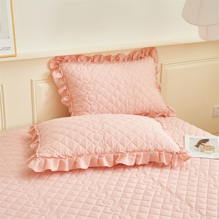 91家纺网 家纺一手货源 找家纺 恒爱家纺 2025新款A类泡泡纱床盖-杜鹃 浅豆沙