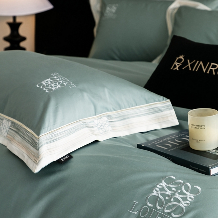 91家纺网 家纺一手货源 找家纺 馨蕊家居 2025新款100s高奢典藏简约全棉系列四件套-棉罗莎 棉罗莎-北卡蓝