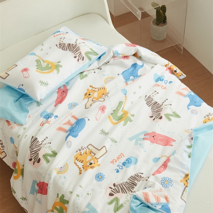 91家纺网 家纺一手货源 找家纺 艾佳宝贝 2025新款A类儿童全棉多功能单被套可拆式夏被 动物的世界