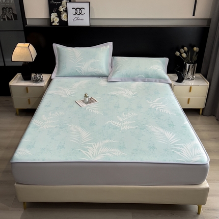 倾慕家纺 2025新款简约PE50提花凉感席席子凉席-床笠款 叶繁绿PE床笠款